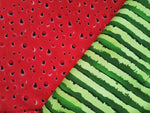 Load image into Gallery viewer, Watermelon seeds and stripes coordinates printed onto cotton lycra 230-250gsm, available to be ordered on 22 bases 
