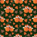 Load image into Gallery viewer, Exclusive mummy and baby foxes on a green background with twinkly fairy lights. Seamless design for custom fabric printing onto our 22 bases
