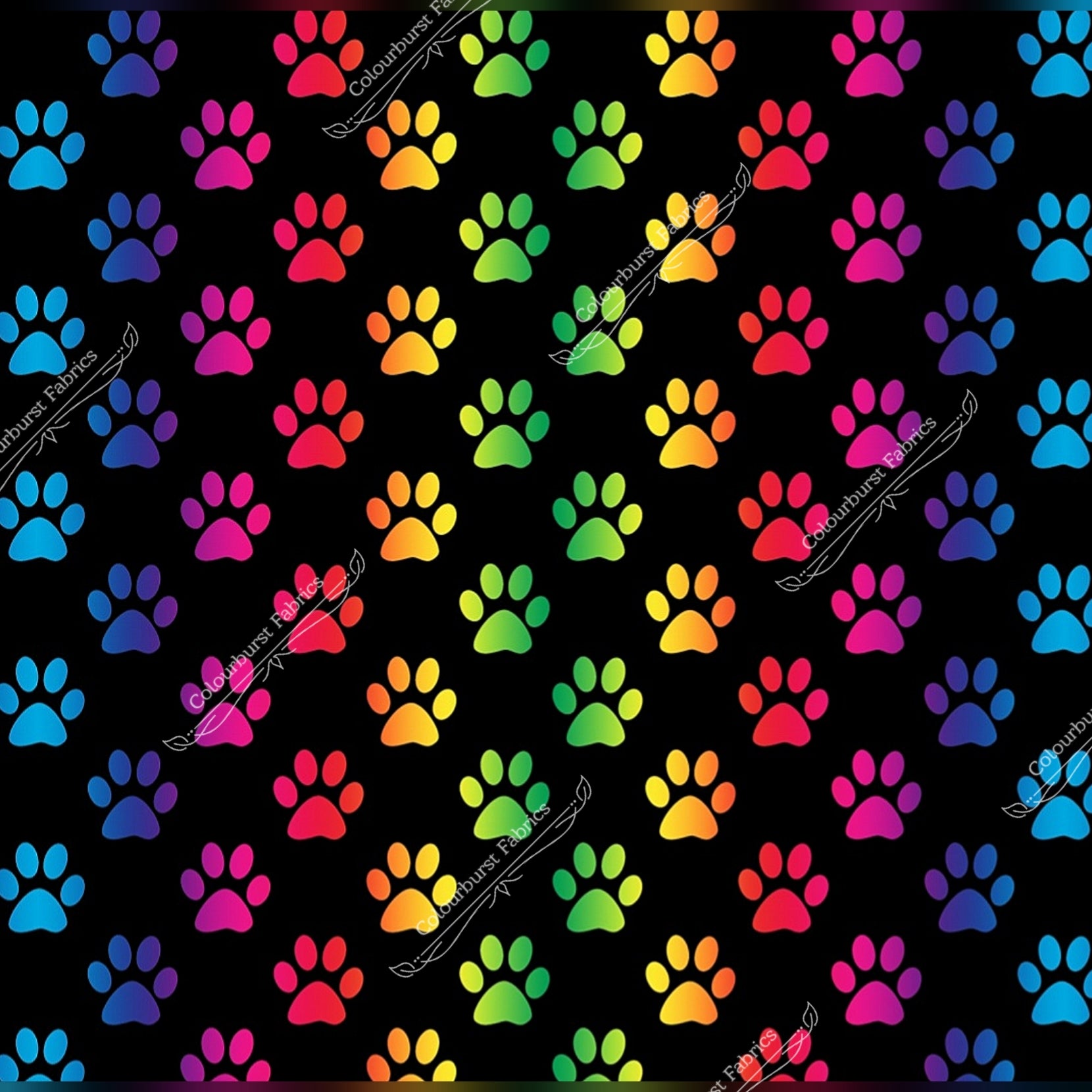 Rainbow ombre paw prints seamless design for custom fabric printing onto our 22 bases