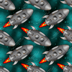 Load image into Gallery viewer, Grey metal rockets with rusted patches and fire flames out the base of the rocket. A galaxy turquoise/teal coloured background. Exclusive design available for pre-order on our 23 bases.
