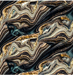 Load image into Gallery viewer, Sparkled gold dust agate with teal, black and gold accents. Design for pre-order at Colourburst Fabrics 
