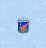 Load image into Gallery viewer, A sleeping fox curled up inside an open jar with hessian wrap around the top. Panel design to match exclusive coord from Colourburst Fabrics 
