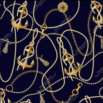 Load image into Gallery viewer, Gold anchors on gold chains, with rope twisted inbetween the chains and anchors. Exclusive design for custom fabric pre-order on 22 bases.
