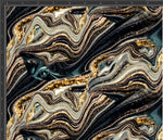 Load image into Gallery viewer, Sparkled gold dust agate with teal, black and gold accents. Design for pre-order at Colourburst Fabrics 
