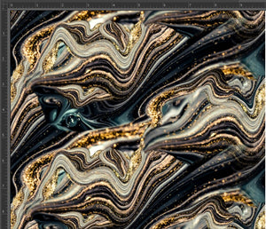 Sparkled gold dust agate with teal, black and gold accents. Design for pre-order at Colourburst Fabrics 