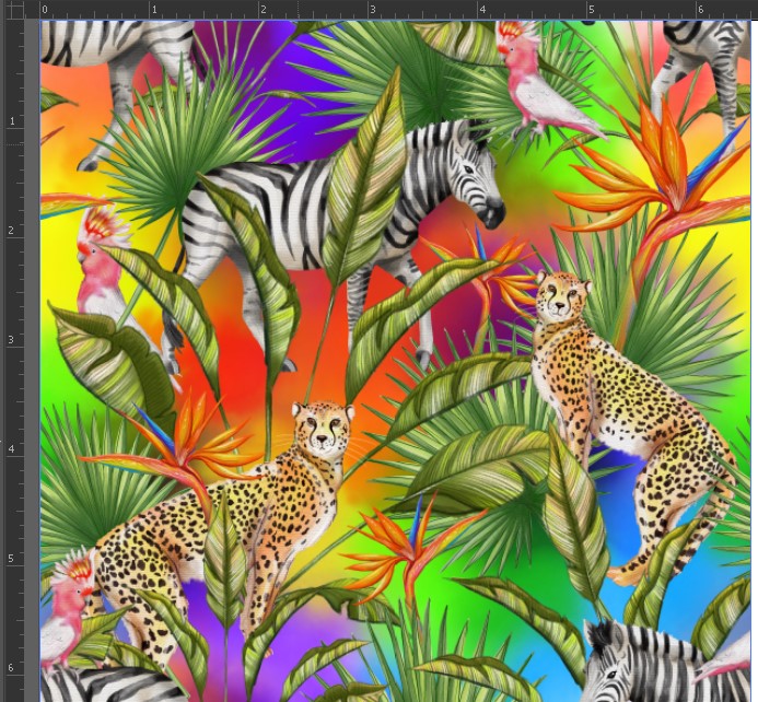 Rainbow Jungle Exclusive design available for pre-order on 23 bases. Hand drawn zebra, cheetahs, tropical birds, parrots and more on a an ombre rainbow background with palm leaves dotted about.