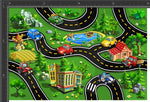Load image into Gallery viewer, Cute little village with roads running through and cars traveling. Seamless design for custom fabric printing onto our 22 bases.
